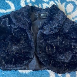 Holiday editions black faux fur and sequence jacket